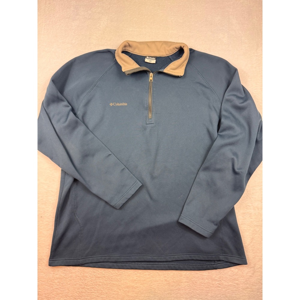 Columbia Mens XXL Blue Quarter Zip Pullover Fleece Waffle Knit Sweater XM
